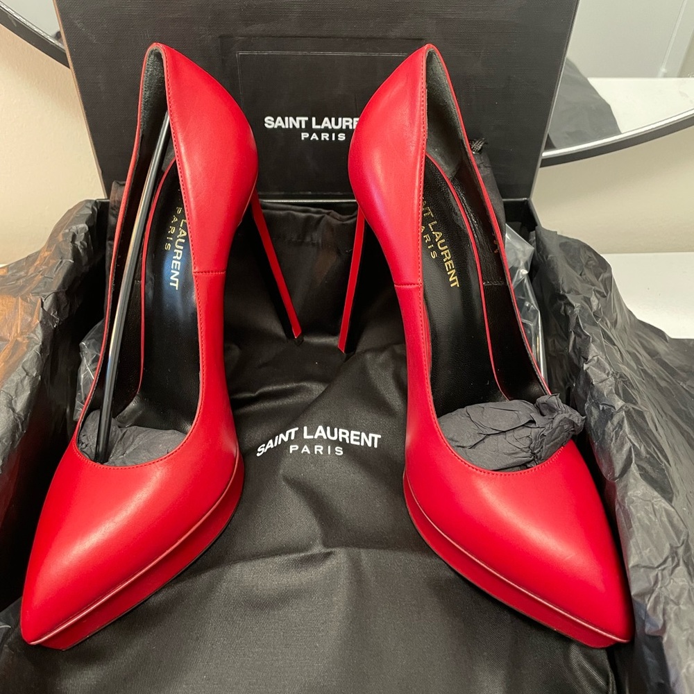 YSL Red Pumps - NEW - Size 38.5 - JANIS 105 PUMP SETA CALF ROUGE ORIENT